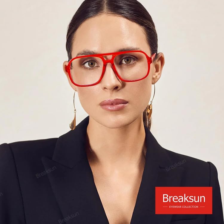 Breaksun Oversized Square Aviator Glasses for Women Men Big Frame Retro Blue Light Blocking Glasses Vintage Style - Image 2